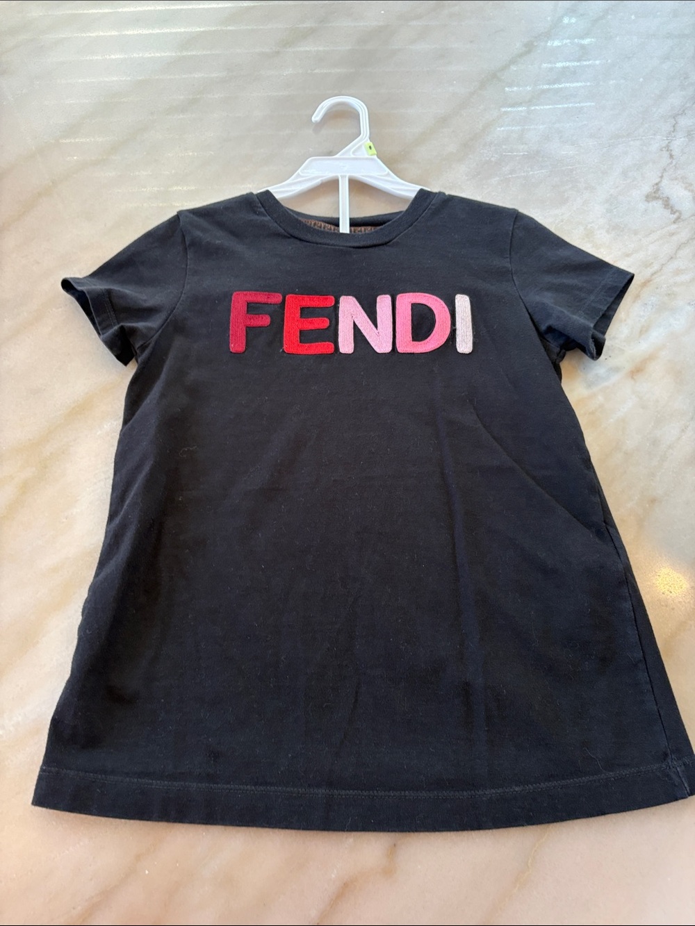 Fendi Black Short Sleeve Tee with Red & Pink Logo